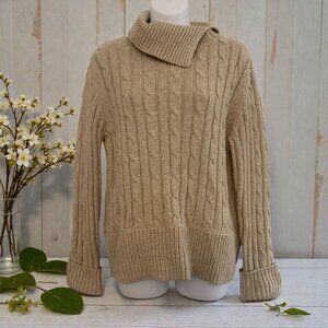 Liz Claiborne LizSport Cable Knit Cowl Neck Sweater | Tan | Size L